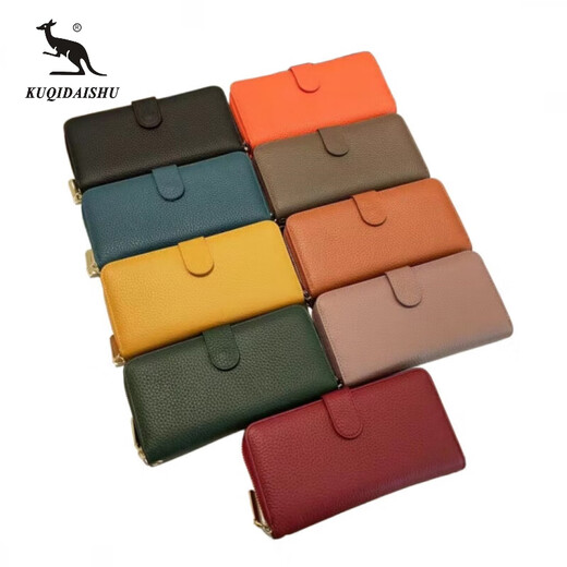 Cool Kangaroo KQ2024 new Korean women's long clutch bag top layer cowhide cowhide wallet fashionable simple multi-functional mobile phone bag green