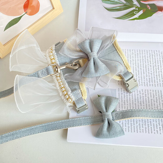 Let s Pet Fairy Cat Walking Clothes Cat Harness Leash Princess Dress Dual-Purpose Pet Clothes Walking Cat Leash Dog Rope Gray Lace Bow M (5Jin Jin is equal to 0.5kg -15Jin Jin is equal to 0.5kg)