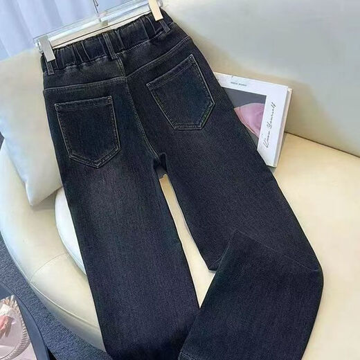 
Pierre cardin 2025 plush thickened elastic high waist jeans Spring and Autumn new retro loose slim version straight pants 1283 blue thickened plush XL 117-130