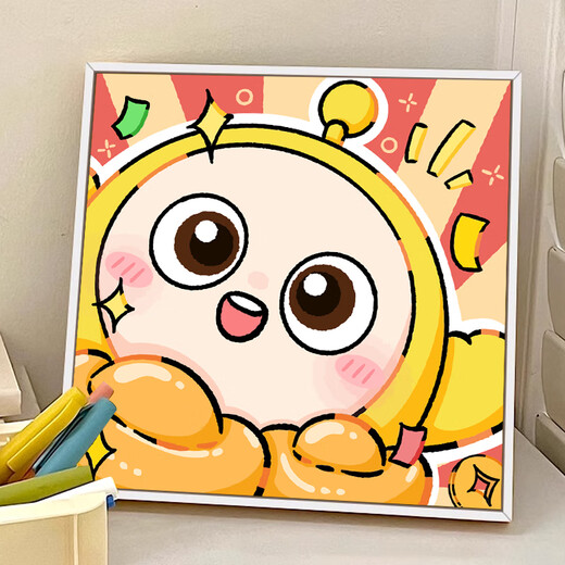 Shantoulin pueblo lindo dibujos animados de año nuevo Fiesta de huevo Digital Pintura al óleo Pintura al óleo infantil pinturas al óleo hechas a mano 20*20 cm Apretado marco interno de madera maciza SJ13698 x Pigmento resaltado + lienzo de aceite + +