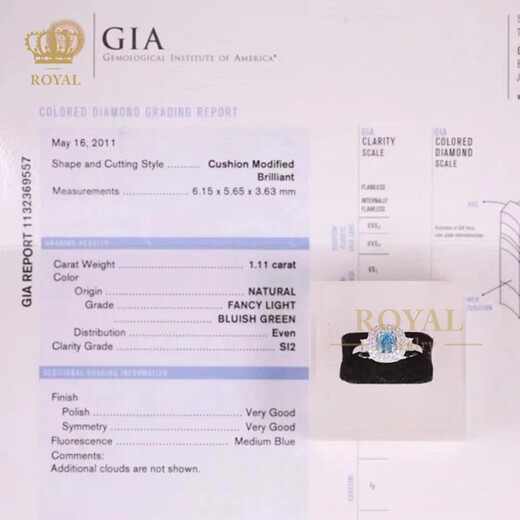 ROYALPICK blue-green diamond ring 1.11CT women's ring diamond ring 18k gold engagement wedding gift to girlfriend and wife birthday gift