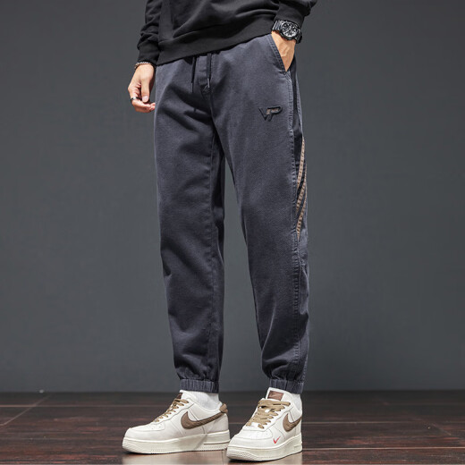 Zhaoxun short men's pants 160 cropped pants men's autumn and winter 2024 new sports long tying loose sports workwear 689 camel M (95-110Jin [Jin equals 0.5 kg])