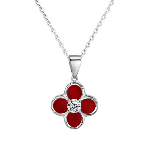 MZMZ four-leaf clover platinum necklace for women PT950 clavicle platinum set with moissanite diamond birthday anniversary gift for girlfriend red agate platinum four-leaf clover necklace-zirconium diamond