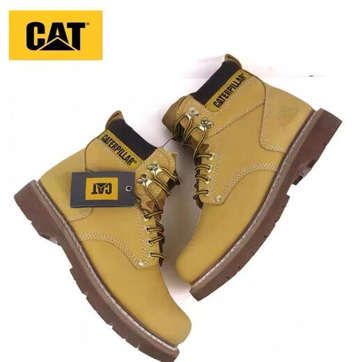 卡特 CAT男鞋水晶底户外机车百搭工装鞋高帮厚底头层牛皮大黄靴 627金黄钢头款 标准皮鞋码数 42
