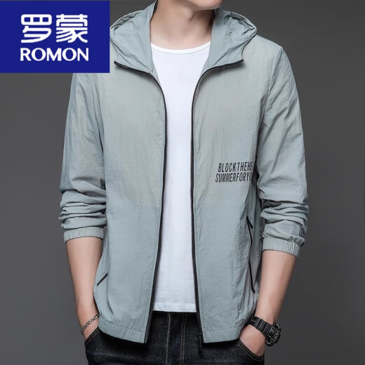 Romon Summer Casual Sun Protection Ropa hombres Summer delgado al aire libre Capeta UV Protección UV Ropa para hombres N9928 Mist Blue M 170 105-120Jin [Jin equivale a 0.5 kg]