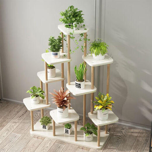 Soporte de flores para balcón de flores balcón nuevo estilo chino mesa de flores decoración interior sala de estar de múltiples capas ventanas suculenta bote de flores estante de pollo tridimensional estante de flores de madera de madera de siete capas