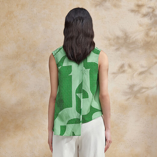 
Bobo [Mulberry Silk] Bobobo dot geometric shirt for women's summer new style shopping mall same sleeveless shirt BDR2HD1343 L14 forest green flowers L