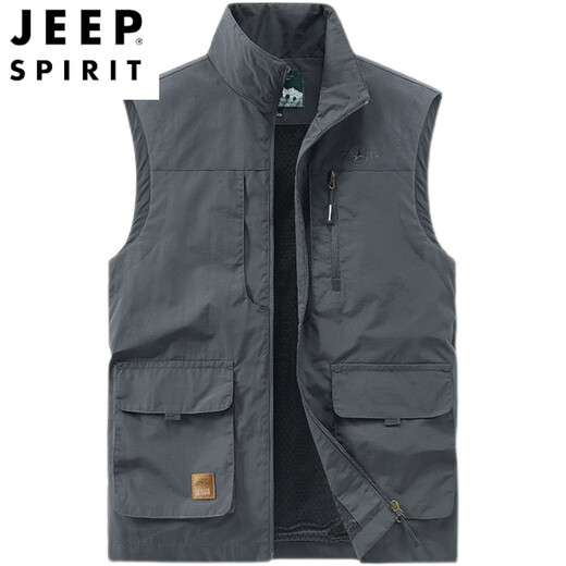 JEEP SPIRIT vest men's new 2022 spring and autumn thin large size multi-pocket vest outdoor work vest quick-drying vest for men 677 Khaki M
