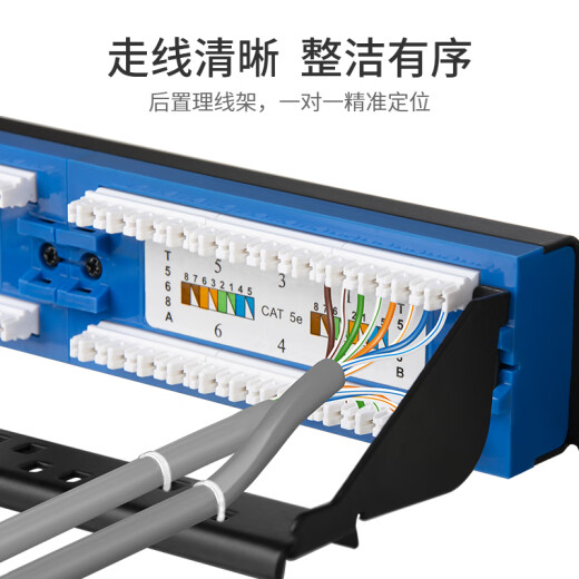 Boyang Category 5e unshielded 24-port network patch panel 19' rack-mounted 1U cabinet patch panel CAT5e Gigabit network cable RJ45 jumper wiring strip (6' gold-plated) BY-5E-24X