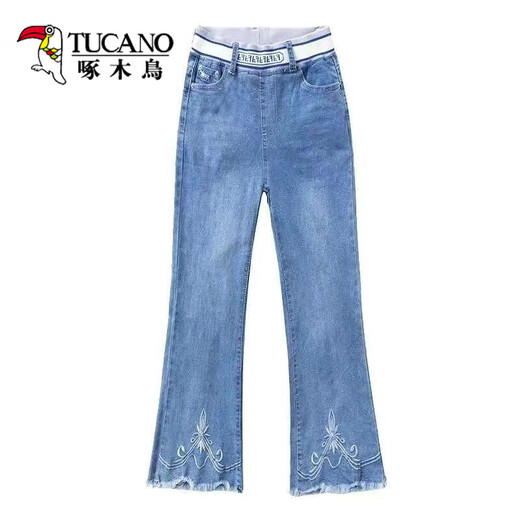 Die elastische Specht Taille, leicht ausgestellte abgeschnittene Jeans für Frauen im Herbst 2025 neue hoch taillierte schlanke und vielseitige kleine, verkürzte Hosen für Frauen 9929-Blau-Kumpelhosen 30 [zwei Fuß drei] empfohlen 120-130 Jin [Jin gleich 0,5 kg]