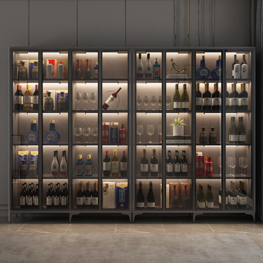 Coral Harbor Wine Cabinet Display Cabinet Light Luxury Wine Cabinet Home Glass Door Simple Modern Living Room Cabinet Wall Display Cabinet White 120*30*15844 Black Frame Gray Glass