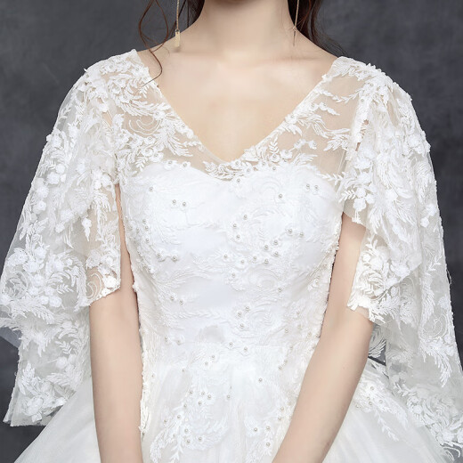 2024 new autumn and winter plus size women's wedding dress for fat mm slimming fat bride wedding one-line shoulder-length dress white XXL