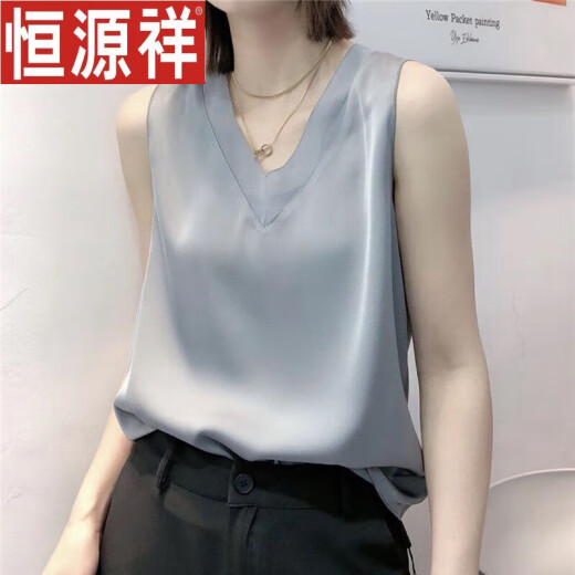 Hengyuanxiang silk camisole women's brand high-end mulberry silk special summer 300Jin [Jin equals 0.5kg] imitation outer wear loose versatile top champagne color XL recommended 130-160
