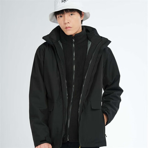 BRELRMON韩版冲锋衣女男防风户外防寒三合一保暖可拆卸滑雪登山服夹克外套 HS12805曜石黑-男 M