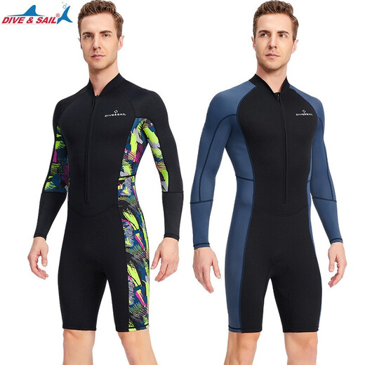 DIVE&SAIL men's wetsuit 1.5MM warm and thickened long-sleeved one-piece sun protection and cold protection snorkeling surfing swimsuit dark blue M