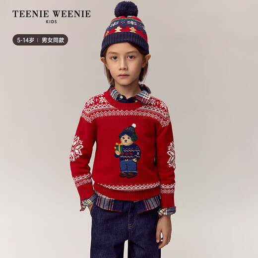 Teenie Weenie Kids小熊童装24秋冬款男女童圣诞风提花套头毛衣 藏青色 150 cm