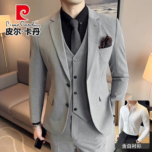 Pierre Cardin Bräutigam Anzug Männer Business Professional Formale Kleid hübsche lässige, schlanke große Größe Anzug mittelgroßer vierteiliger Anzug (Anzug + Hosen + Weste + Hemd) 2xl Größe 165-185 Gewicht 135-145 Jin [Jin gleich 0,5 kg]