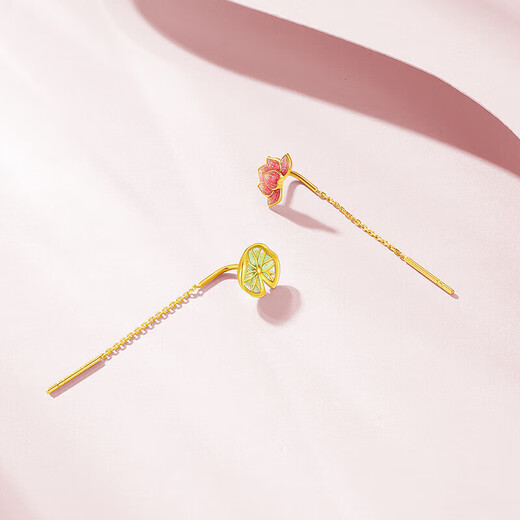 Chao Acer Flower Rhyme Yellow 18K Gold Ear Wire Earrings Women's Colorful Gold Earrings for Girlfriend's Birthday Gift Lotus Single Style