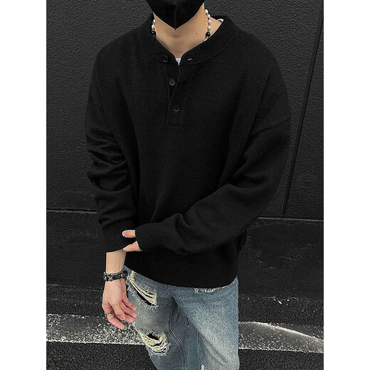 POUM gray Henry collar sweater men's autumn and winter style bottoming sweater lazy style loose casual jacket XZWP-D66 light gray M