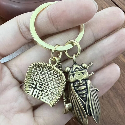 一鸣惊人金蝉买彩打牌豪运男女创意运进连连黄铜车挂件高档钥匙扣 蝉+葫芦挂件