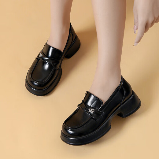 Warrior (Warrior) small leather shoes thick-soled loafers single shoes casual shoes British style women's shoes WXP (WZ)-151101 black 35