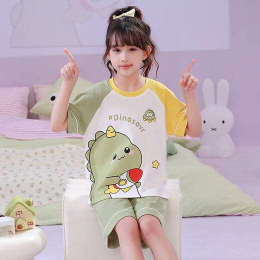 
Girls pajamas summer pure cotton short-sleeved little girl children medium-sized children kids kromi cartoon home clothing set DZ6627 dinosaur children 12 size height 115-125cm45Jin [Jin equals 0.5 kilogram]