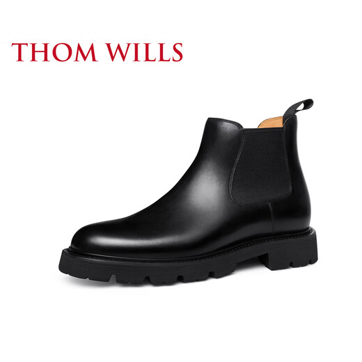 THOM WILLS切尔西男靴真皮英伦夏季商务休闲靴子男潮流短靴 黑色E831 42 /8码