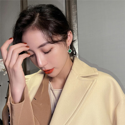 Luruo 18k gold colored gold four-leaf clover earrings 2024 new light luxury high-end temperament earrings and earrings 18k gold black onyx four-leaf clover earrings