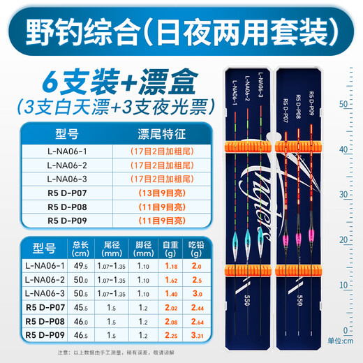 Xiaofengxian float 6-piece day and night combination set with bold tail, eye-catching floating bite hook, color changing, highly sensitive wild fishing comprehensive