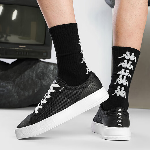Kappa Herrenschuhe Leinwandschuhe Herren Sportbrettschuhe Herren Sommer Neuem Stil Atmungsaktives Soft Sohle lässige Schuhe Dicke einzige weiße Schuhe Schwarz 40