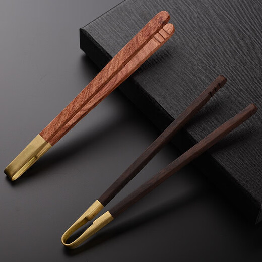 Jinge ebony solid wood tea clips, Kung Fu tea sets, tea ceremony spare parts, family tea cup clips, tweezers, cup washing tea clips, rosewood copper head tea clips