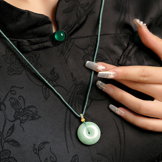 Fengxi Jewelry Jade Peace Buckle Pendant Natural Burmese Floating Sun Green Jade Necklace for Men and Women Price Guaranteed 11.11