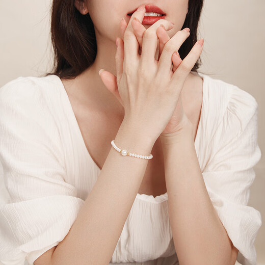 Saturday Fortune (ZLF) yellow 18k gold freshwater pearl bracelet for women, elegant small gold bead bracelet, gift for girlfriend, 16cm