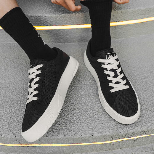 Kappa Herrenschuhe Leinwandschuhe Herren Sportbrettschuhe Herren Sommer Neuem Stil Atmungsaktives Soft Sohle lässige Schuhe Dicke einzige weiße Schuhe Schwarz 40