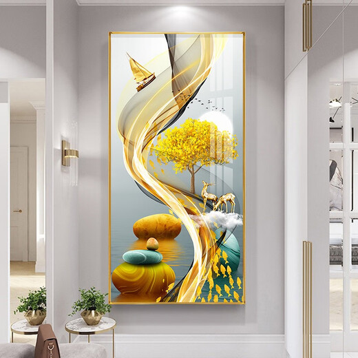 Xiaolulin porch decorative painting modern simple vertical version abstract hanging painting sofa background wall mural corridor crystal porcelain painting 3-Lulu Gaosheng 11154 Tempered crystal porcelain 110*220 cool black-customized