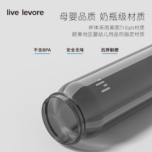 LIVE LEVORETritan plastic water cup large capacity cup for men and women outdoor sports fitness water bottle student portable military training pot elegant gray (sports water cup) 750ml