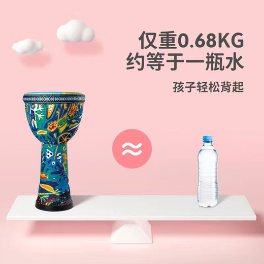专尔zani非洲鼓大8寸幼儿园儿童手拍鼓初学者专业打击乐器儿童非洲鼓 大10 蓝格花海-羊皮绑绳款
