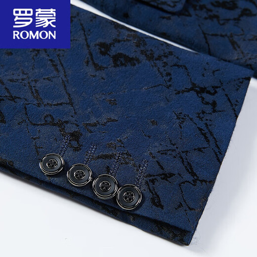 ROMON suit men's three-piece business casual dark floral suit handsome slim host groom wedding dress dark blue (suit + pants) XL