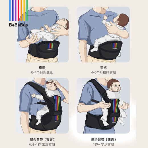 taburete de cintura bebebus recientemente mejorado correa para bebés abrazo abrazo para bebés abrazo correa para bebé para bebés livianos ligero transpirable dos en uno (nuevo estilo) negro + 2 toallas de saliva