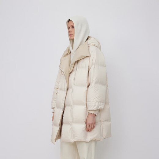 
LESS winter double-sided white duck down jacket for women's design warm mid-length drawstring jacket 2NAC12530 260/meat khaki L