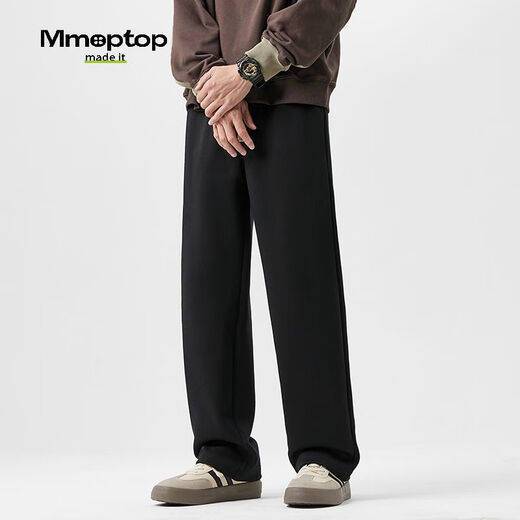 MMOPTOP Japanese casual pants men's autumn and winter simple loose straight wide-leg sports trousers K006 black XL