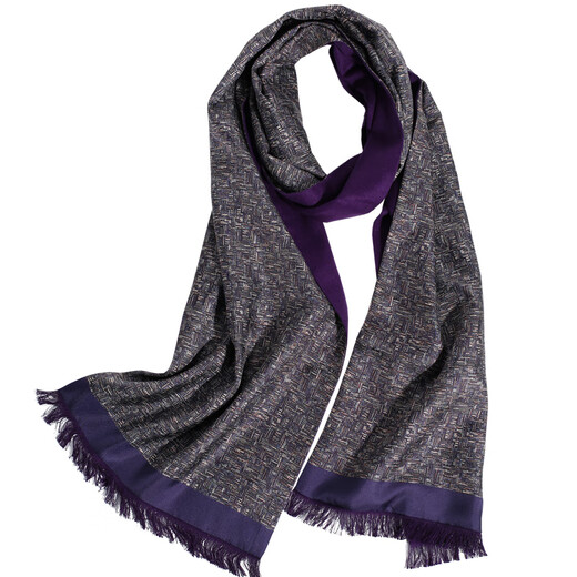 Wu Canli scarf men's silk brushed style beautiful simple style double layer warm autumn and winter gift box men's scarf Zinan-dark purple