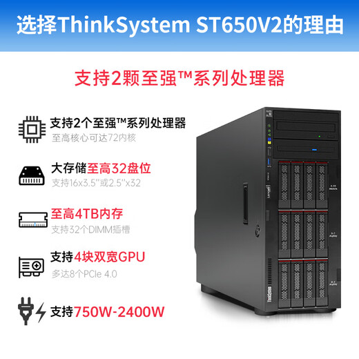联想（Lenovo）ThinkSystem ST650V2 ST650V3【塔式服务器】主机电脑GPU深度学习人工智能DeepSeek本地部署 【ST650V3】2颗4410Y 24核2.0G 64G丨960G固态+8T丨RTX4080-16G