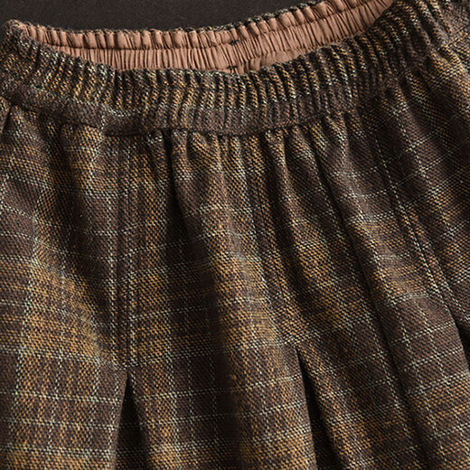 Yijinboshe Plaid Skirt Women's Autumn and Winter Warm Wool Long Skirt Women's Mid-Length Plaid Skirt Retro Heavy Industry Yarn-dyed A-Line Skirt Brown One Size