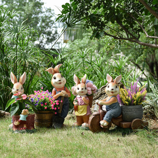 Yi Mingyuan courtyard decoration floor-standing simulation rabbit ornaments living room balcony crafts outdoor animal sculpture flower pot landscape combination 4