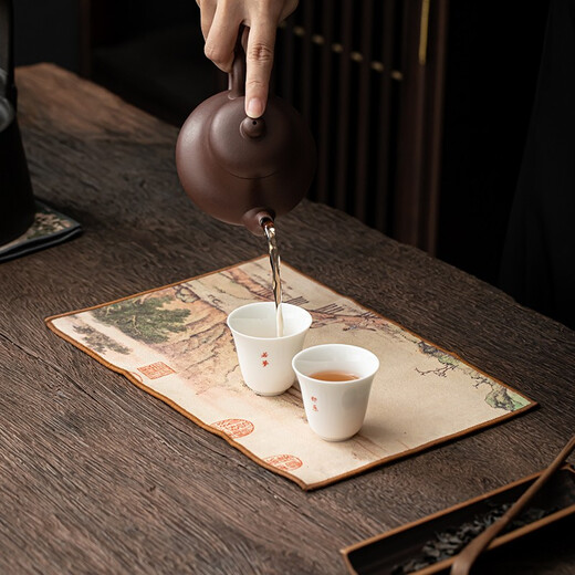 Su's Ceramic Tea Towel, Chinese Fashion Waterproof Tea Mat, Bamboo Mat, Retro Chinese Table Flag, Fabric Dry Tea Towel Mat, Two