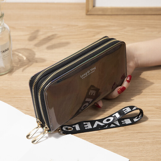 New women's long wallet double zipper mobile phone bag student laser wallet large capacity clutch soft coin wallet yellow