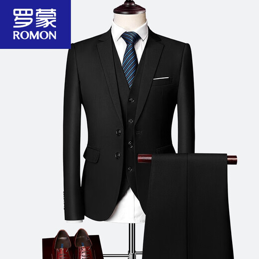 ROMON Autumn Plus Size Suit Men's Suit Business Formal Fit Korean Style Casual Suit Three-piece Groom Wedding Dress Royal Blue L Suit Top
