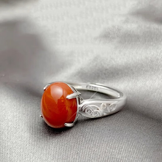 Fan Jialun Silver Ring Women's Southern Red Agate Women's S925 Silver Women's Ring Jewelry Colored Gemstone Ring Single Ring Green