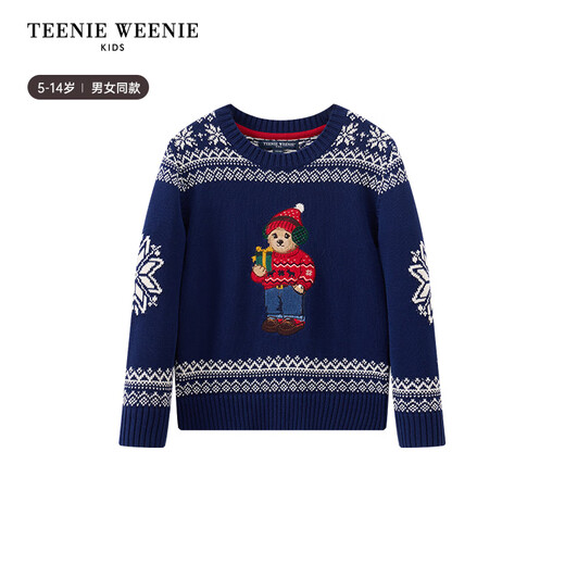 Teenie Weenie Kids小熊童装24秋冬款男女童圣诞风提花套头毛衣 藏青色 150 cm